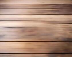 Empty wooden deck table over blurred nature background. Smooth stage for trendy product presentation. photo