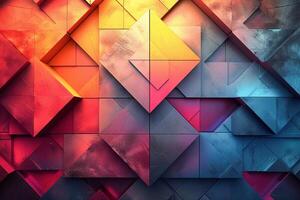 AI generated Abstract Geometric Shapes With Vivid Pink and Blue Lighting and Mist photo