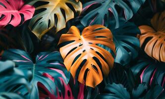 AI generated Vivid tropical Leaves Showcasing Vibrant Colors and Natural Patterns photo