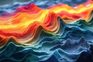 AI generated Digital Representation of Mountainous Terrain With Colorful Elevation Layers photo