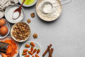 Ingredients for baking carrot cake photo