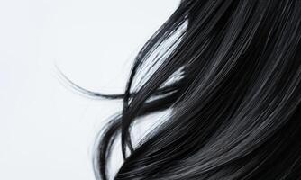 AI generated Rear View of a Woman With Long Dark Hair Against a White Background photo