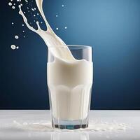 AI generated milk creates splash as it overflows from glass photo