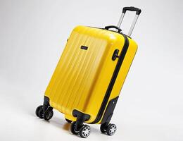 AI generated Yellow plastic suitcase photo