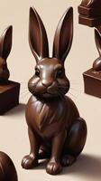 AI generated Photo Of Easter Chocolate Bunny Bunny Rabbit Chocolate Chocolate Easter Rabbit On Beige Background Realistic Illustration Of Chocolate Easter Bunny Easter Card Or Poster. AI Generated