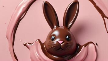 AI generated Photo Of Melted Chocolate Easter Bunny On Pastel Pink Background. AI Generated