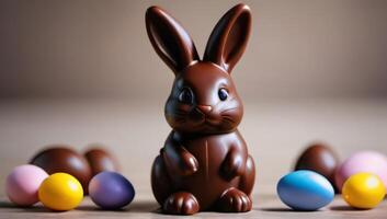 AI generated Photo Of Cute Easter Bunny Made Of Chocolate With Chocolate Eggs. AI Generated