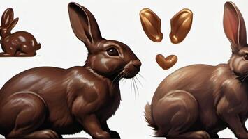 AI generated Photo Of Chocolate Bunny Rabbit Set Various Chocolate Hare Rabbit In Front And Profile Isolated On A White Background. AI Generated