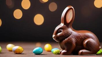 AI generated Photo Of Graphic Banner Of Easter Chocolate Easter Bunny. AI Generated