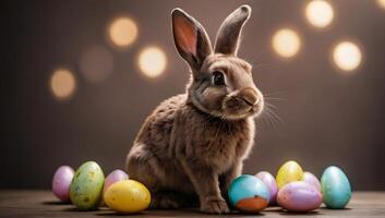 AI generated Photo Of Easter Bunny With Chocolate Eggs In The Est. AI Generated