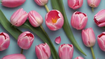 ai generado foto de dulce rosado tulipán flor mínimo y sencillo sin costura modelo. ai generado