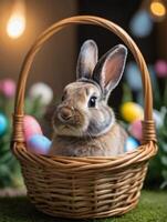 AI generated Photo Of Bunny In A Basket A Cute Easter Eggstravaganza. AI Generated