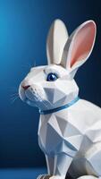 AI generated Photo Of Polygonal 3D Figurine Of White Rabbit On Blue Background Bust Of Hare From Plaster. AI Generated