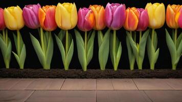 ai generado foto de sin costura tulipán borde. ai generado