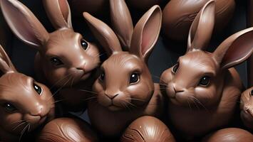 AI generated Photo Of Group Of High Detailed Chocolate Easter Bunnies. AI Generated