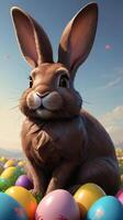 AI generated Photo Of Easter Bunny With Chocolate Eggs In The Est. AI Generated