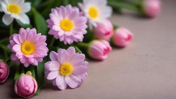 AI generated Photo Of Beautiful Spring Flowers On Paper Background. AI Generated