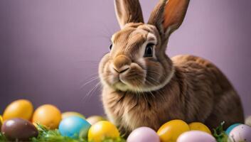 AI generated Photo Of Easter Bunny With Chocolate Eggs. AI Generated