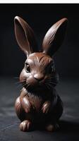 AI generated Photo Of A Solitary Chocolate Bunny Figure Against A Dark Textured Backdrop. AI Generated