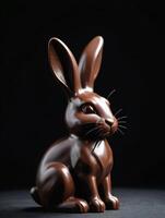 AI generated Photo Of A Hyperrealistic Image Of A Bunnyshaped Chocolate Sculpture Against A Dark Background. AI Generated