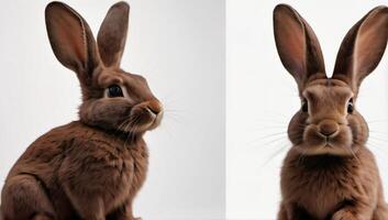 AI generated Photo Of Chocolate Bunny Rabbit Set Various Chocolate Hare Rabbit In Front And Profile Isolated On A White Background. AI Generated