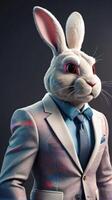 AI generated Photo Of 3D Rendered Illustration Of Abstract Modern Easter Bunny Dressed Standing And Posing As A Human Trendy Modern Hipster Animal In Fashion Suit Illustration. AI Generated