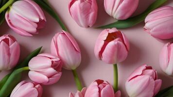 AI generated Photo Of Sweet Pink Tulip Flower Minimal And Simple Seamless Pattern. AI Generated