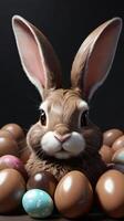 AI generated Photo Of Easter Bunny With Chocolate Eggs In The Est. AI Generated