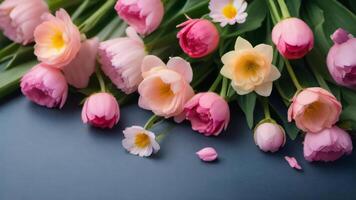 AI generated Photo Of Beautiful Spring Flowers On Paper Background. AI Generated