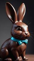 AI generated Photo Of A Closeup Of A Chocolate Easter Bunny With A Ribbon. AI Generated