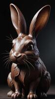 AI generated Photo Of A Solitary Chocolate Bunny Figure Against A Dark Textured Backdrop. AI Generated