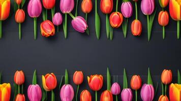 AI generated Photo Of Cartoon Flat Design Tulips Background Graphic Banner With Copyspace. AI Generated