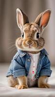 AI generated Photo Of Baby Bunny In Clothes Watercolor. AI Generated