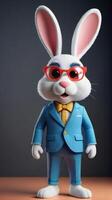 AI generated Photo Of 3D Rendered Illustration Of Abstract Modern Easter Bunny Dressed Standing And Posing As A Human Trendy Modern Hipster Animal In Fashion Suit Illustration. AI Generated