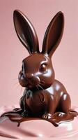 AI generated Photo Of Melted Chocolate Easter Bunny On Pastel Pink Background. AI Generated