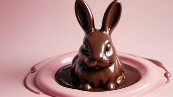 AI generated Photo Of Melted Chocolate Easter Bunny On Pastel Pink Background. AI Generated