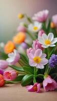 AI generated Photo Of Beautiful Spring Flowers On Paper Background. AI Generated