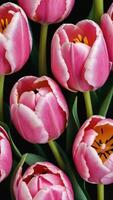 AI generated Photo Of Pink Tulips In Bold Painted Seamless Repeating Pattern. AI Generated