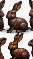 AI generated Photo Of Chocolate Bunny Rabbit Set Various Chocolate Hare Rabbit In Front And Profile Isolated On A White Background. AI Generated