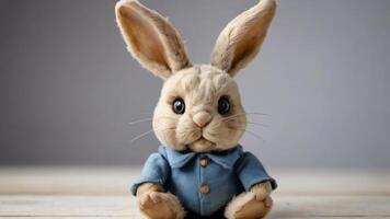 ai generado foto de desgastado antiguo conejito Conejo Clásico juguete aislado en blanco antecedentes. ai generado