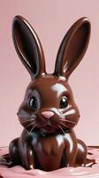 AI generated Photo Of Melted Chocolate Easter Bunny On Pastel Pink Background. AI Generated