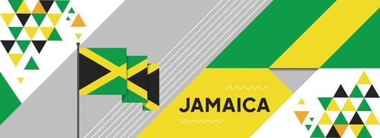 Jamaica national or independence day banner design for country celebration. Flag of Jamaicans modern retro design abstract geometric icons. Vector illustration