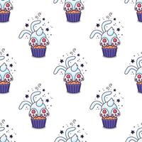 Easter cake - rabbit, hare, bunny in cartoon style. Hand drawn seamless pattern with Easter hare character. Flat design. Doodle style. Illustration isolated on white background. vector
