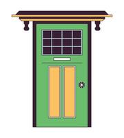 Door building exterior 2D linear cartoon object. Doorway entrance isolated line vector element white background. Facade house. Residential entry door with window color flat spot illustration