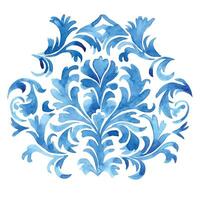watercolor blue damask ornament. classic vintage ornament vector