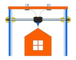 3D printing house line cartoon animation. Architecture wireframe prototype 4K video motion graphic. 3d printed home building technology 2D linear animated object isolated on transparent background vector