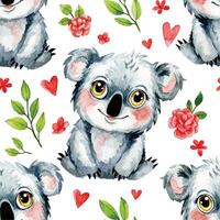 watercolor seamless pattern with cute baby tropical animals. koala vector