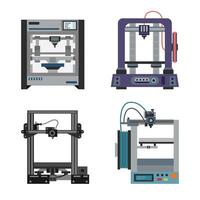 conjunto de 3d impresoras aislado en blanco antecedentes. 3d concepto. tecnología concepto. vector