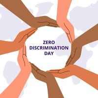 Zero Discrimination Day background. Hands of people of different skin tones joined in a circle.  Equality concept. Peace concept. vector