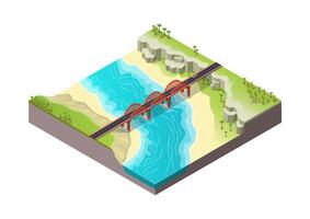 isométrica hermosa naturaleza río vector